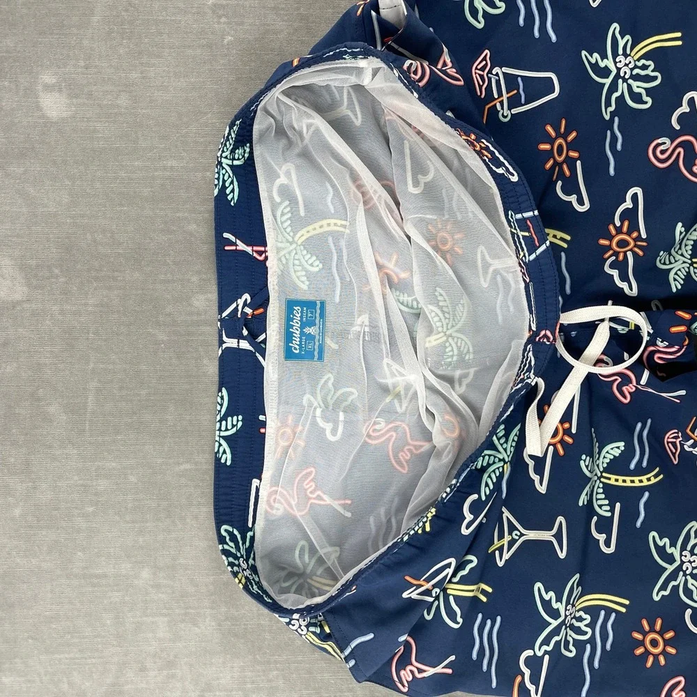 Chubbies Men XL Blue Swim Trunks Neon Flamingo Tropical 7